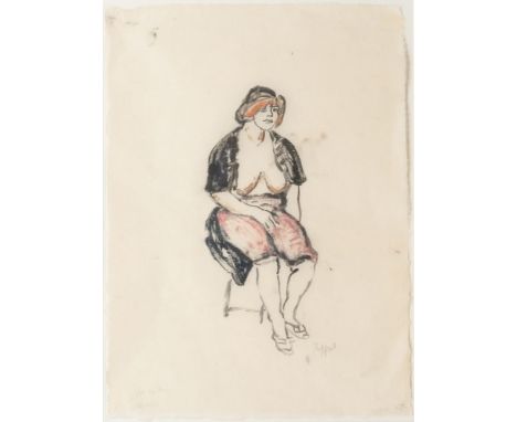 Georg Tappert (Berlin 1880 - Berlin 1957). Betty, sitzend. Farbmonotypie. 42 x 30 cm. R. u. mit Bleistift sign. Tappert, l. u