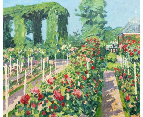 Max Clarenbach (Neuss 1880 - Köln 1952). Der Garten des Künstlers in Wittlaer. Um 1910. Öl/Lw. 65,5 x 76 cm. R. u. sign. M. C