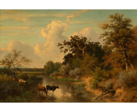 Jakob Maurer (Obereschbach 1826 - Kronberg/Ts. 1887). Niddalandschaft mit Kühen. Öl/Lw. 29 x 40,5 cm. R. u. sign. Jacob Maure