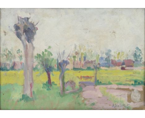 Arthur Siebelist (Loschwitz/Dresden 1870 - Hittfeld/Hamburg 1945). Kopfweiden. Öl/Holz. 25 x 36 cm. R. u. sign. A. Siebelist.