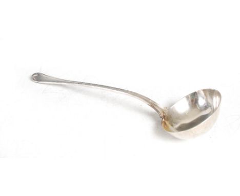 A Victorian silver soup ladle, London, 1864, makers mark of George W. Adams (Chawner & Co.), Old English pattern with reeded 