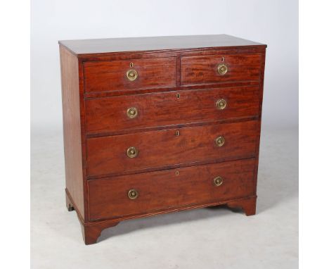 A 19th century mahogany chest, the rectangular top with a reeded edge above two short and three long graduated cockbeaded dra