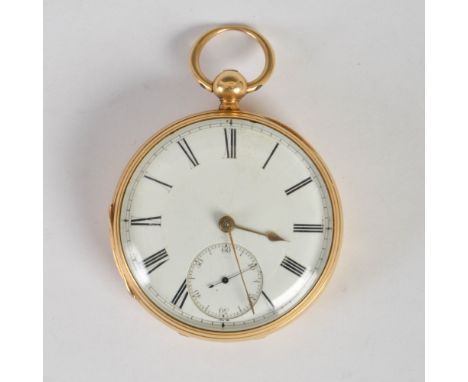 An 18ct gold open faced pocket watch JAS. Watson, Aberdeen, 6179, the white enamel dial with Roman numerals and subsidiary se