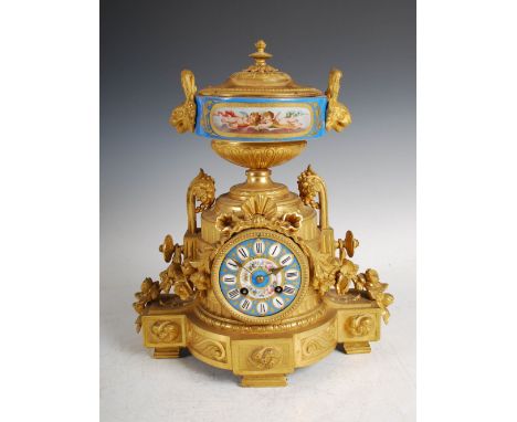 A late 19th century French ormolu and porcelain mounted mantle clock, the dial inscribed J.B. YABSLEY. 72 LUDGATE HILL, the c