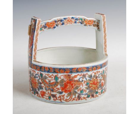 A Japanese Imari pail, Meiji Period, decorated with peony, butterflies and long tailed birds, 21cm diameter x 20cm high.