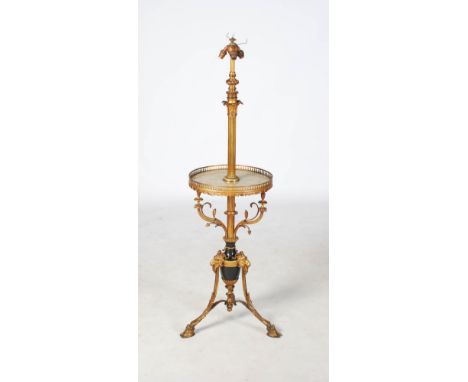 An early 20th century brass and onyx three light telescopic standard lamp in the Neo Classical style, the fluted column with 
