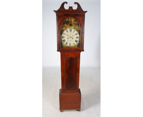 A 19th century Scottish mahogany longcase clock, the enamelled dial with Roman numerals, subsidiary seconds and date dials, t