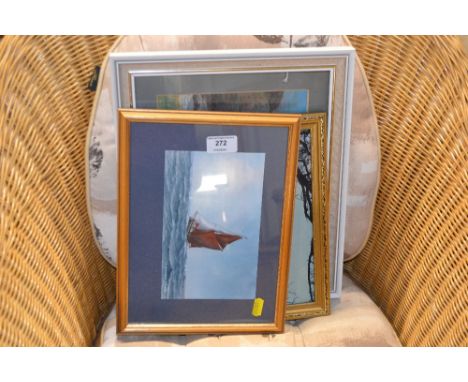 Anthony Osler, watercolour study of a sailing barge; together with a print of The Orwell Bridge; and Sea Elms, pastel study o