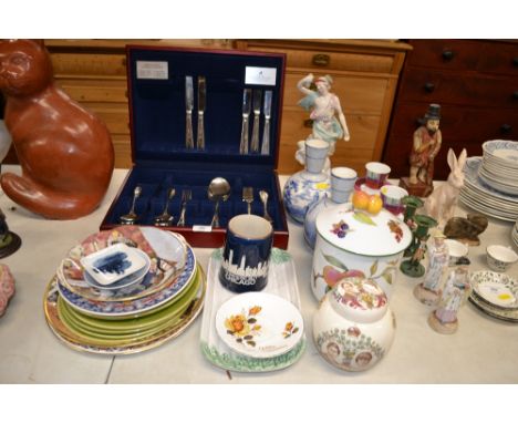 A quantity of decorative china to include a Viners canteen of cutlery and part contents; various collector's plates;  a pair 