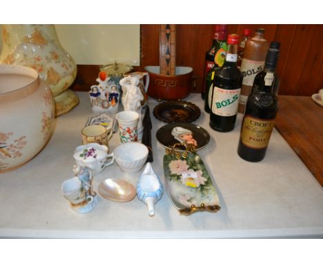 A Wedgwood green jasperware biscuit barrel; together with  various decorative china vases; a hand painted portrait plate; a c