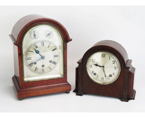 A Mahogany Cased Chiming Mantle Clock, 30.5cm high and one other 