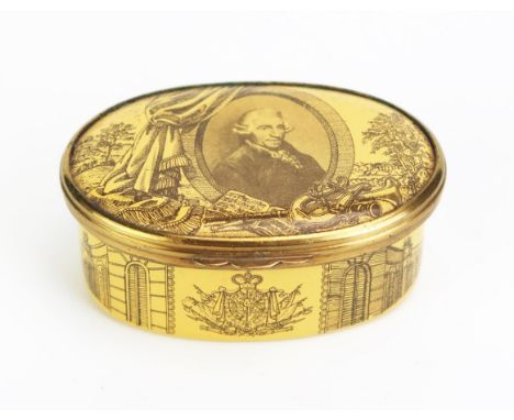 A Bilston &amp; Battersea for Cartier enamel patch box, of oval form with portrait of Joseph Haydn, No 447, 7cm wide. 