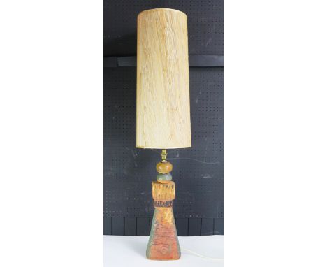 Bernard Rooke (B.1938-). A Mid-Century stoneware sectional totem table  lamp with incised decoration, impressed Rooke, comple