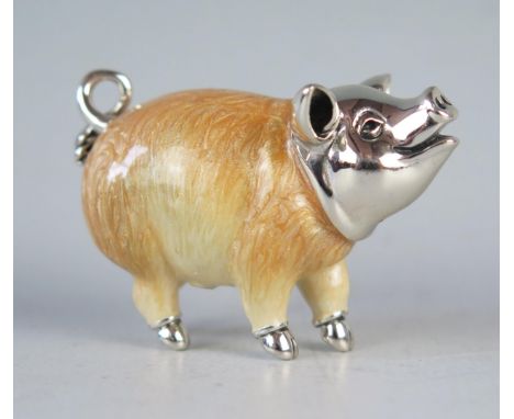 A QEII Silver and Enamel Pig, 53mm long, Sheffield marks, 63.4g 