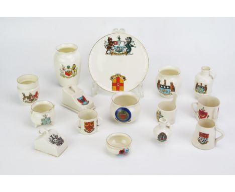W H Goss and others, a collection of assorted crested china wares, including vases, miniature cheese dish and cover, tygs, ca
