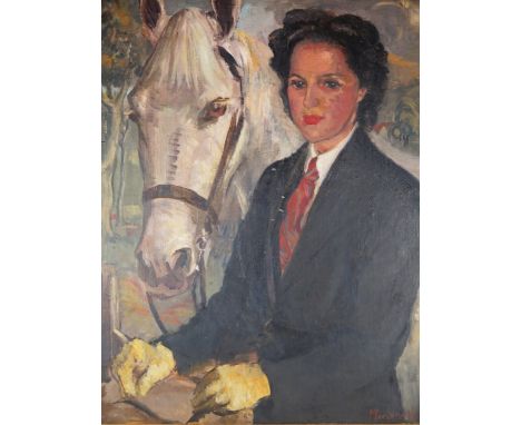 Marjorie Heath, (1905 - 1994), Lady with her Horse, (according to vendor the setting is Hyde Park and the subject 'Rose Davso