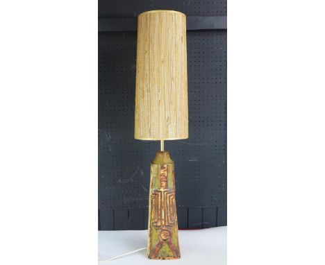 Bernard Rooke (B.1938-). A Mid-Century stoneware table  lamp with incised decoration, impressed Rooke, complete with contempo