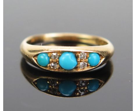 A Victorian 18ct Gold, Turquoise and Old Cut Diamond Ring, London 1899, maker CC, size K.5, 3.18g 