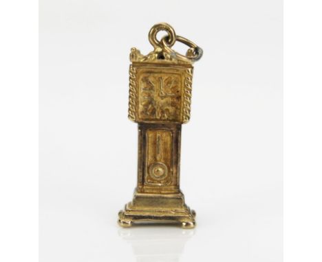 A 9ct Gold Grandfather Clock or Longcase Clock Charm, stamped 375, 2g 