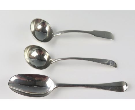 A William IV provincial silver Fiddle pattern sauce ladle, maker William Rawlings Sobey, Exeter, 1836, crested, a Hanoverian 