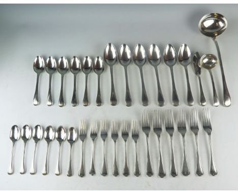 A Victorian silver Old English and thread pattern part flatware service, maker Chawner &amp; Co, London,  1849, includes six 