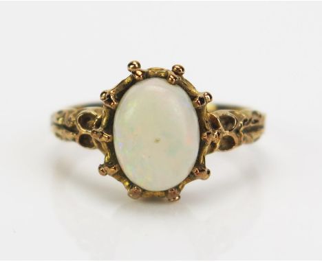 A 9ct Gold and Singlet Opal Dress Ring, c. 9x7mm stone, stamped 9CT., size K, 2.73g 