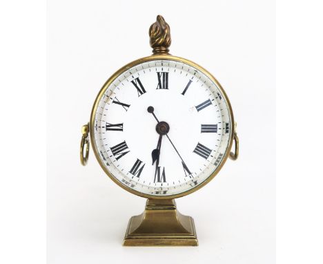 A brass cased eight-day mantel timepiece, the movement with lever platform escapement, having a 12cm Roman dial with sweep se