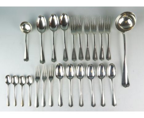 A Victorian silver Hanoverian pattern part flatware service, maker John N Mappin, London 1884, monogrammed, includes six tabl