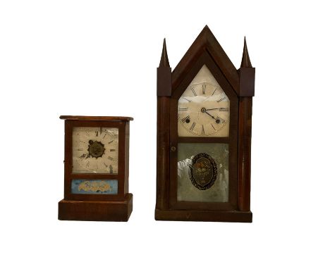 American - Two 19th century shelf clocks, one 30-hour with an alarm and another with an eight-day striking movement striking 