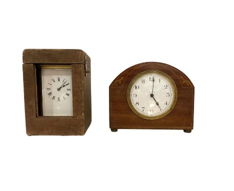 French - 8-day early 20th-century striking carriage clock and an Edwardian timepiece clock. Carriage clock with original velv