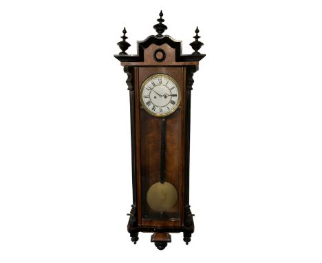 German - 8-day weight-driven 19th century Vienna regulator, in a walnut and ebony case with finials, fully glazed door and si