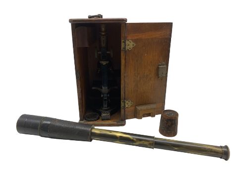 Baker of London three drawer brass and leather telescope, the first drawer inscribed 'Baker, 244 High Holborn, London', L77cm
