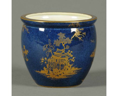 A Carltonware jardiniere, of small form, with blue and gilt Chinoiserie pattern.  Height 6 ins.  CONDITION REPORT: The vase i