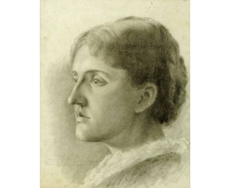 An Edwardian pencil profile portrait, young lady.  11.25 ins x 9.5 ins.