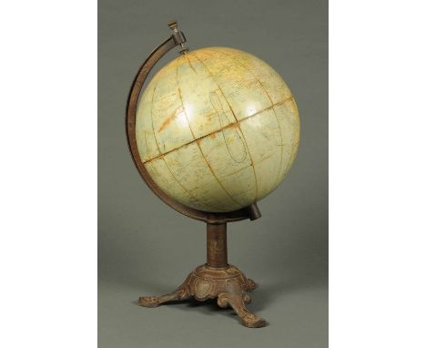 A Victorian table globe, with cast iron stand, "Philips Challenge Globe".  Diameter 13.5 ins (see illustration). 