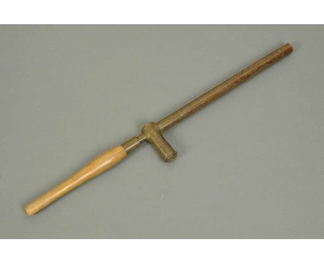 A First World War trench periscope, by R.&J. Beck Limited, No. 16225, traces of green paint, wooden handle.  Height 23 ins. 