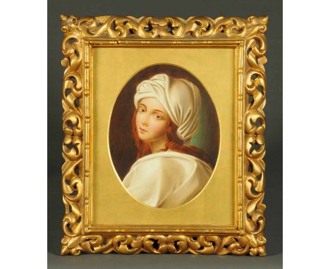 A 19th century Italian School oil painting on board, oval, portrait of a child.  9 ins x 6.75 ins, in original Florentine gil