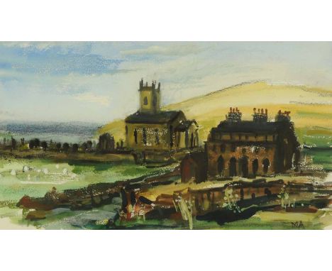 Marjorie Arnfield, mixed media, "Lowca Reclamation".  10.5 ins x 18.5 ins, framed and with details verso.  