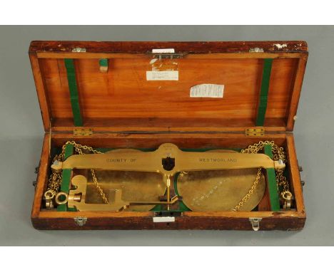 A County of Westmorland 56 lb beam scale, cased, by De Grave & Co., Limited Makers London, 19th century.