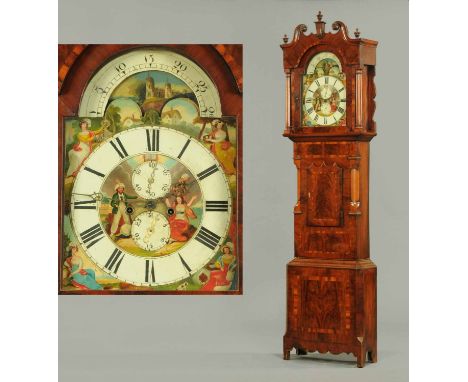 An early Victorian mahogany longcase clock, with swans neck pediment above the arched glazed door enclosing the painted dial 