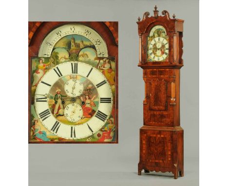 An early Victorian mahogany longcase clock, with swans neck pediment above the arched glazed door enclosing the painted dial 