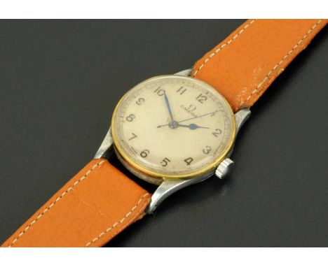 A vintage Omega gentleman's wristwatch, with Arabic numerals and centre seconds, later leather strap (see illustration).
