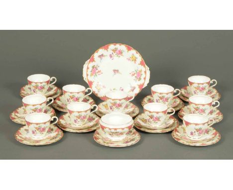An Aynsley tea service, comprising eleven cups, twelve saucers, twelve plates, sandwich plate and sugar basin.   CONDITION RE
