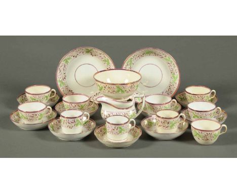 A 19th century Sunderland pink lustre tea and coffee service, comprising seven cups, three coffee cups, nine saucers, milk ju