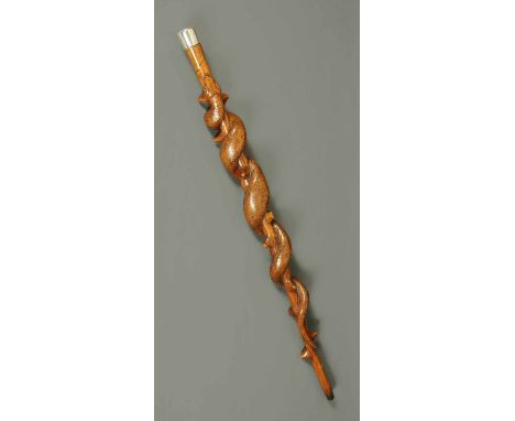 Australian Interest - A carved wooden walking stick, with silver top "To Sid from Jack, Hermies, France, 9th April 1917".  Th
