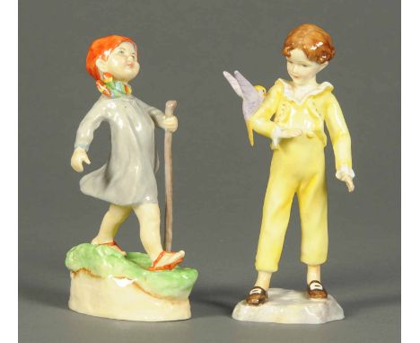 Two Royal Worcester figurines, "Thursday Child" and "The Parakeet".  