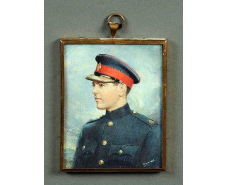 Longworth, portrait miniature on ivory, watercolour, an Officer.  4 ins x 3 ins, in metal frame. 