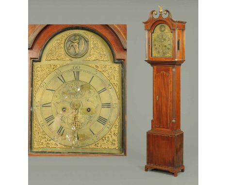 A George III Scottish mahogany longcase clock, by James Greig, Perth, eight day.  Height including brass finial 85 ins. 