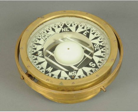 A Chadburn's Limited of Liverpool ships compass, with brass surround and gimbal, stamped "01793" to gimbal.  Compass diameter