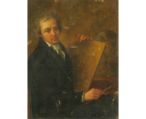 English School (late 18th/early 19th century), oil on canvas, portrait of an artist.  22 cm x 29 cm, unmounted fragment.   CO